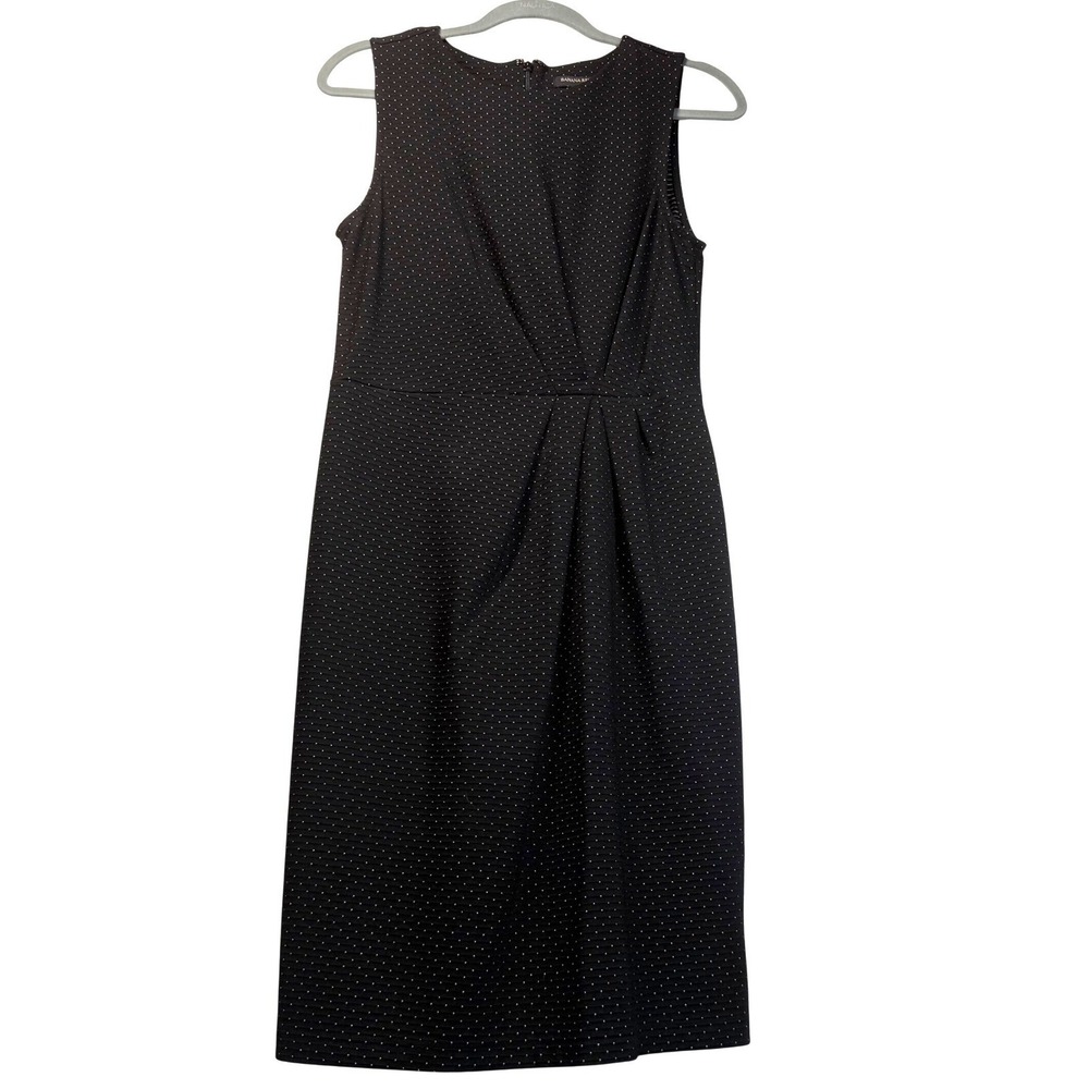 Banana Republic Polka Dot Ribbed Knit Sheath Dress Sleeveless Size 8 Black White